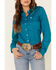 Cinch Women's Teal Solid Button Front Long Sleeve Western Shirt , Teal, hi-res