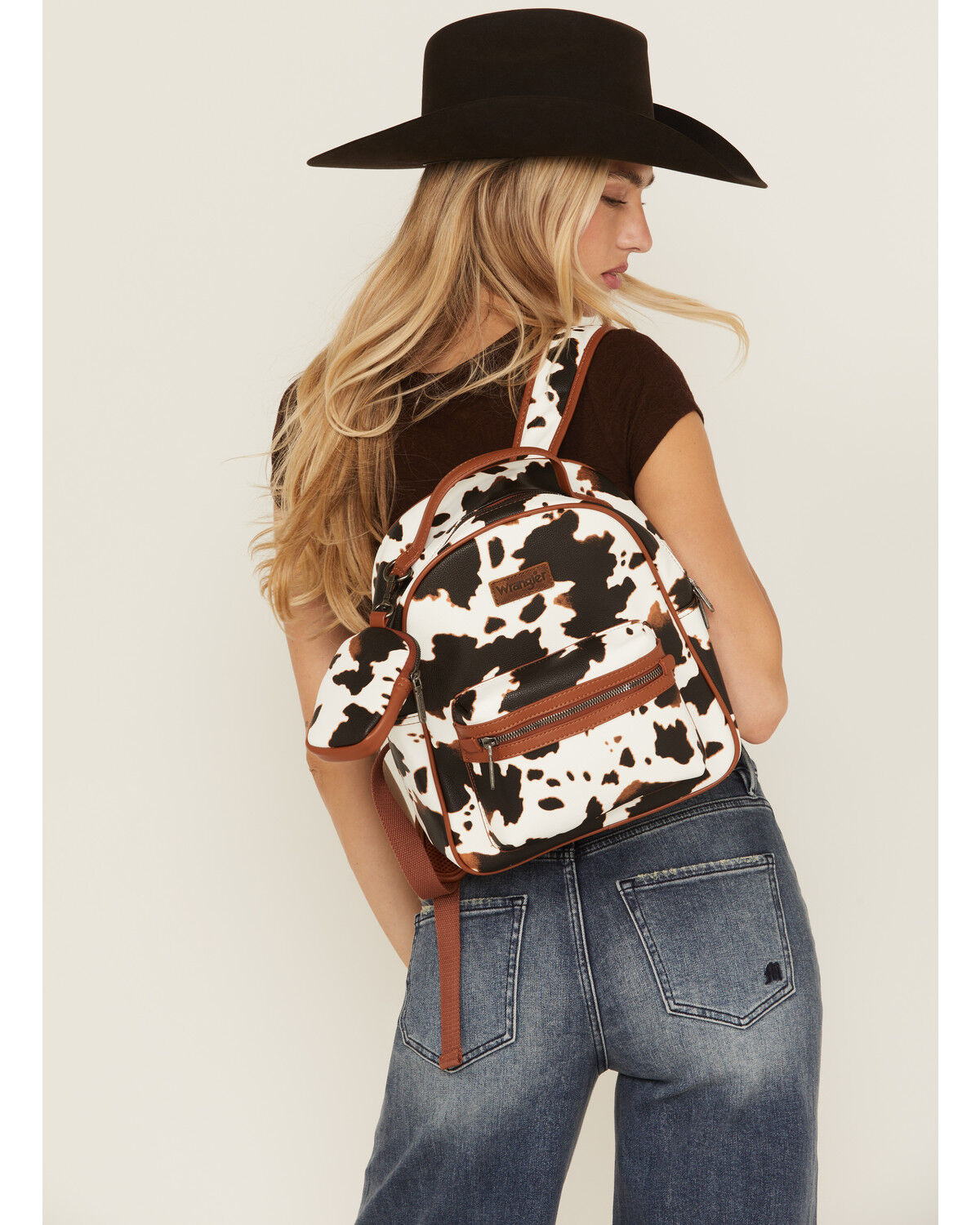 Image #1 - Wrangler Women's Cow Print Backpack, Brown, hi-res