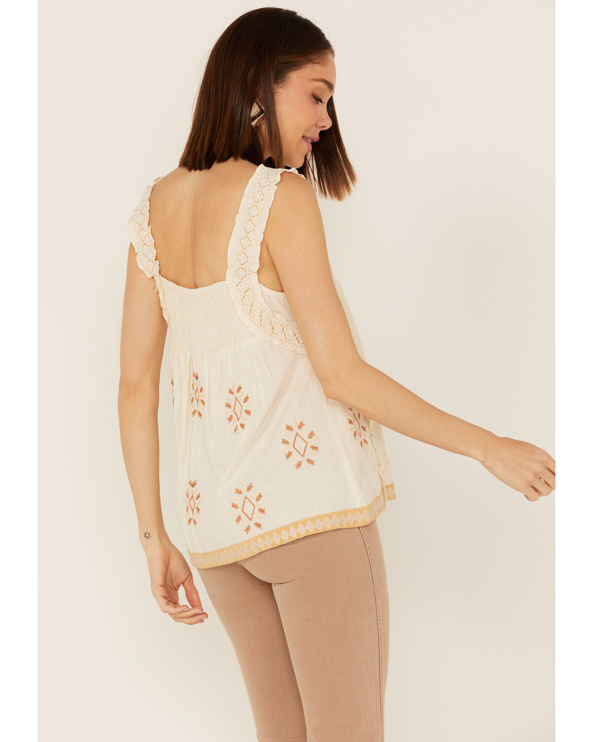 Image #4 - Miss Me Women's Southwestern Embroidered Ruffle Tank Top, , hi-res