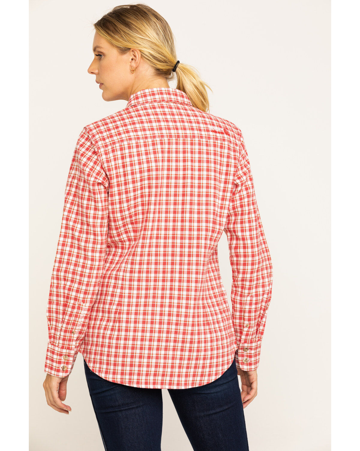Image #2 - Ariat Women's Boot Barn Exclusive FR Talitha Plaid Long Sleeve Work Shirt, Red, hi-res