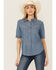 Image #1 - Cruel Girl Women's Short Sleeve Snap Western Shirt, Indigo, hi-res