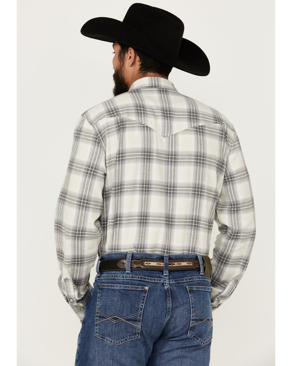 Image #4 - Blue Ranchwear Men's Hawkins Plaid Print Long Sleeve Snap Western Shirt, Grey, hi-res