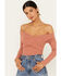 Image #1 - Very J Women's Long Sleeve Cross Front Ribbed Top, Rust Copper, hi-res