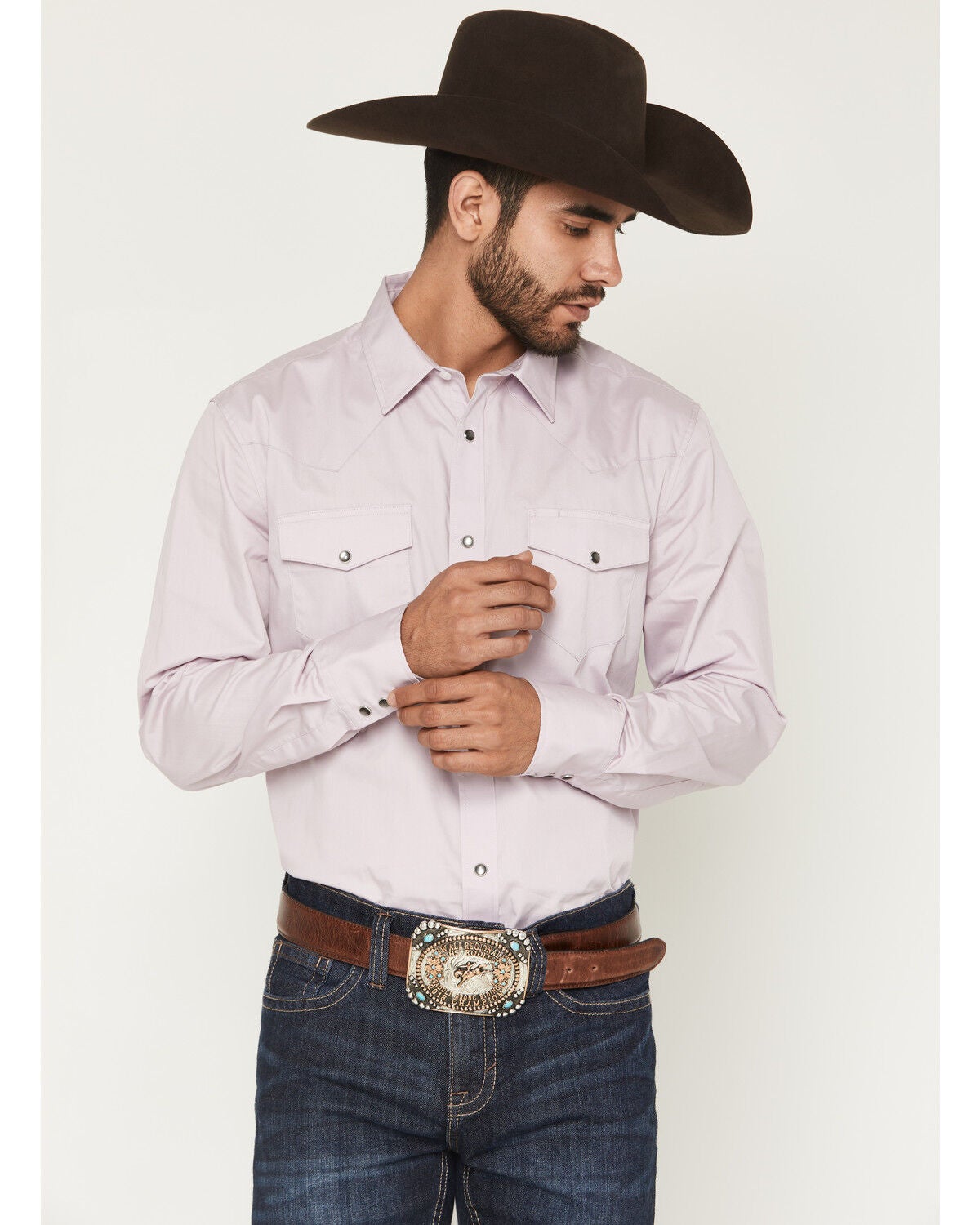 Image #1 - Gibson Trading Co Men's Solid Long Sleeve Snap Western Shirt - Tall, Lavender, hi-res