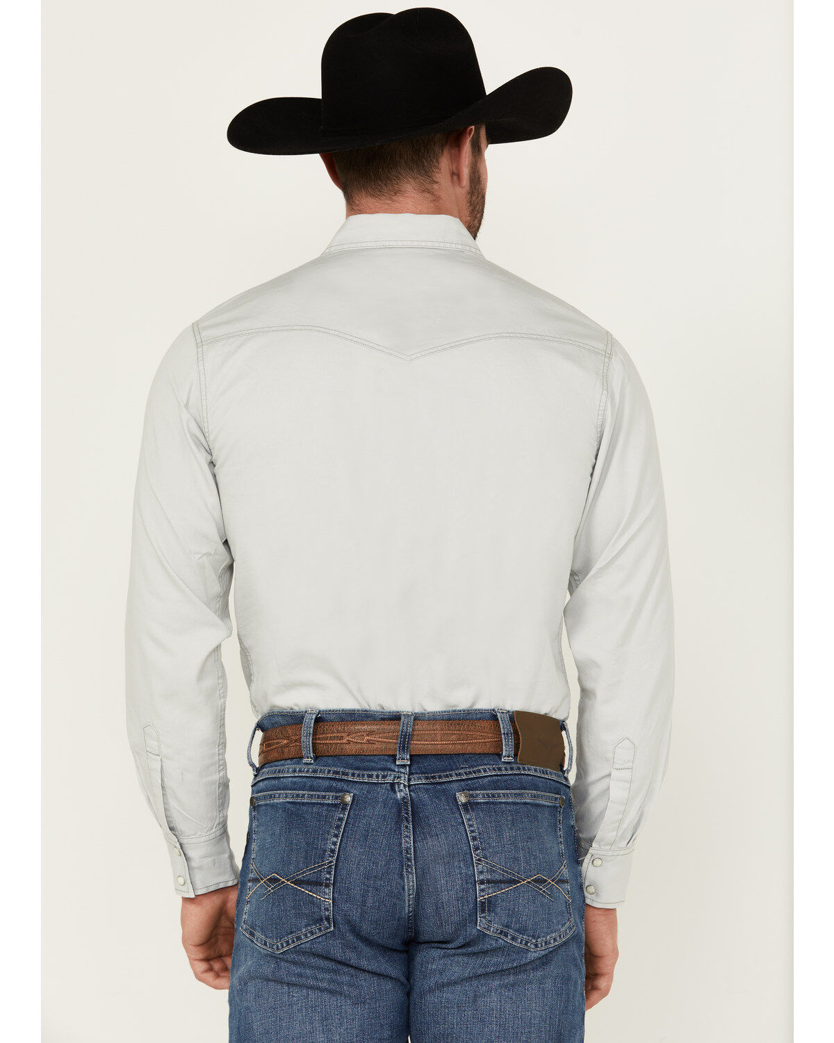 Image #4 - Wrangler Retro Men's Premium Solid Long Sleeve Snap Western Shirt, Grey, hi-res