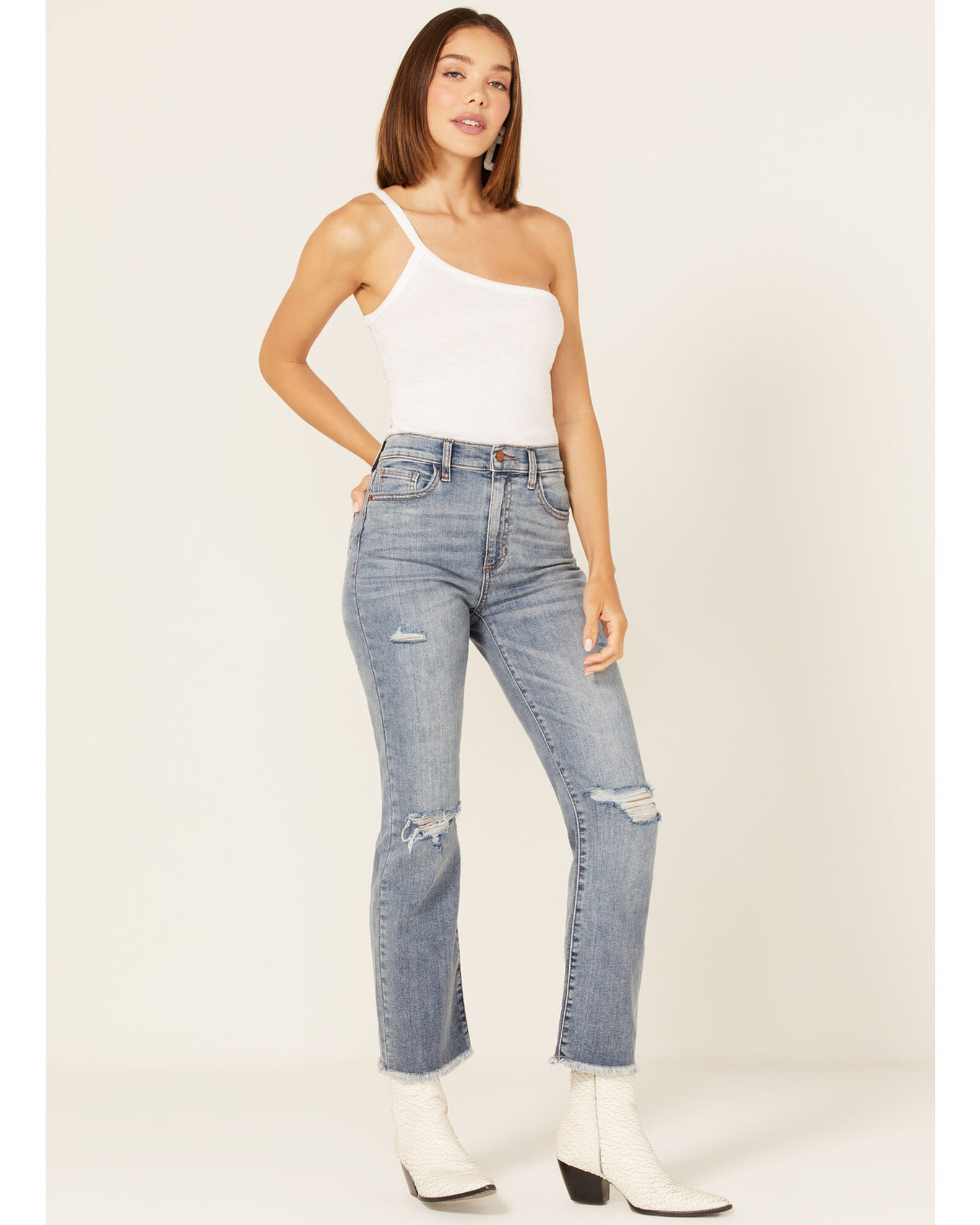 Sneak Peek Women s Light Wash High Rise Distressed Straight Jeans