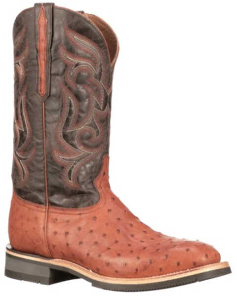 Image #1 - Lucchese Men's Rowdy Ostrich Skin Western Boots - Broad Square Toe, Cognac, hi-res