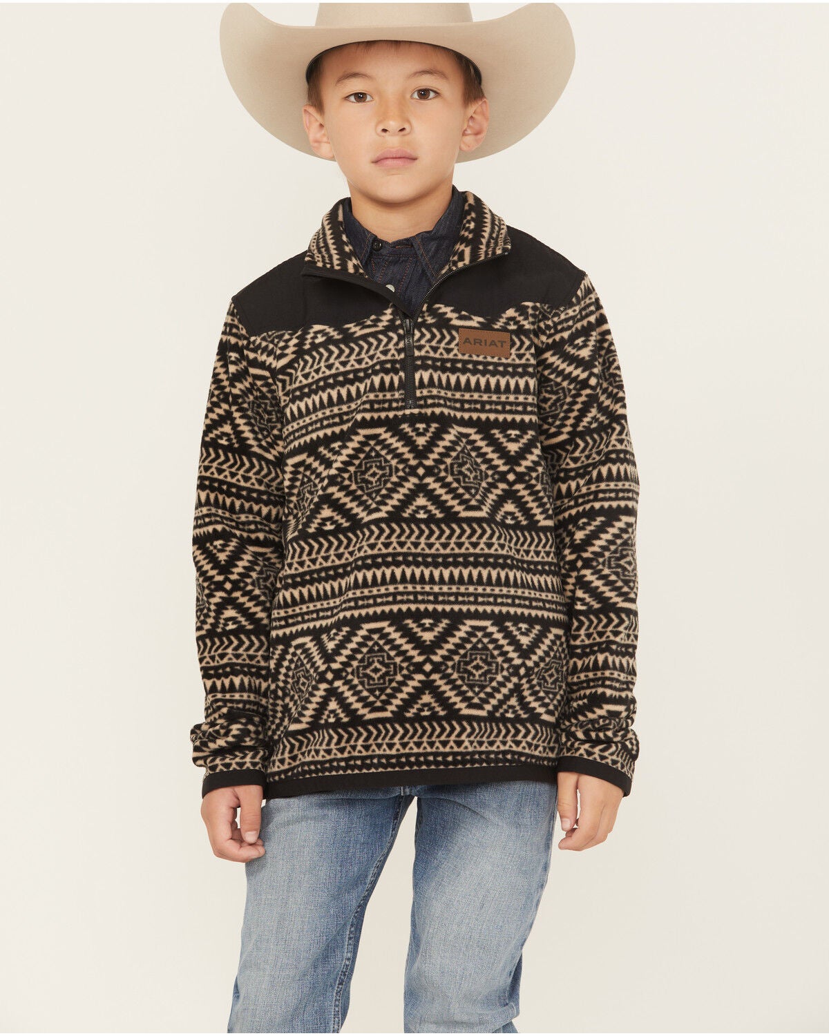 Ariat Boys' Diemond Basis 1/4 Zip Pullover, Black, hi-res
