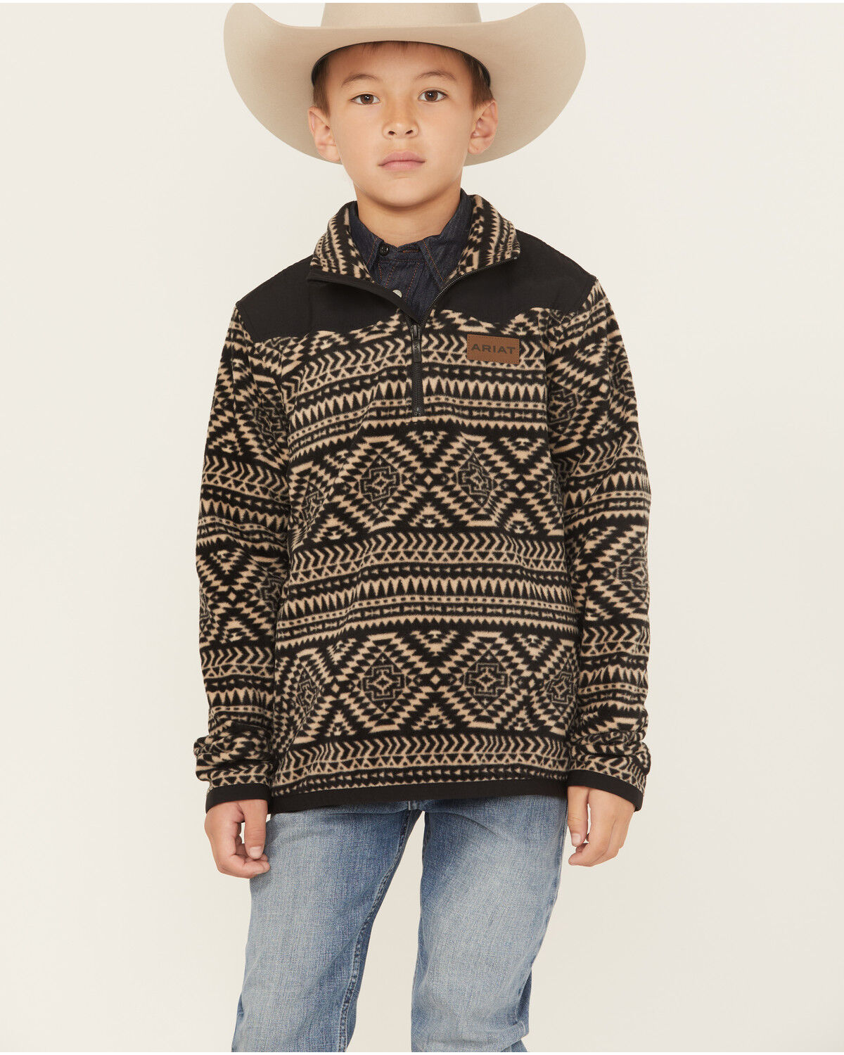 Image #1 - Ariat Boys' Diemond Basis 1/4 Zip Pullover, Black, hi-res