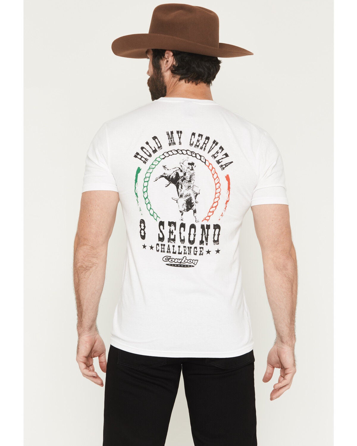 Image #1 - Cowboy Hardware Men's Hold My Cerveza Short Sleeve Graphic T-Shirt, White, hi-res