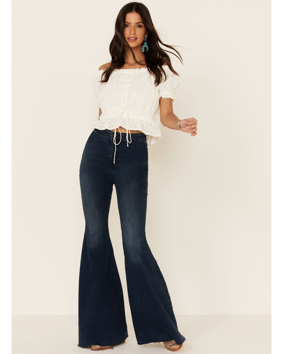 Image #2 - Miss Me Women's Eyelet Off-Shoulder Short Sleeve Crop Top, , hi-res