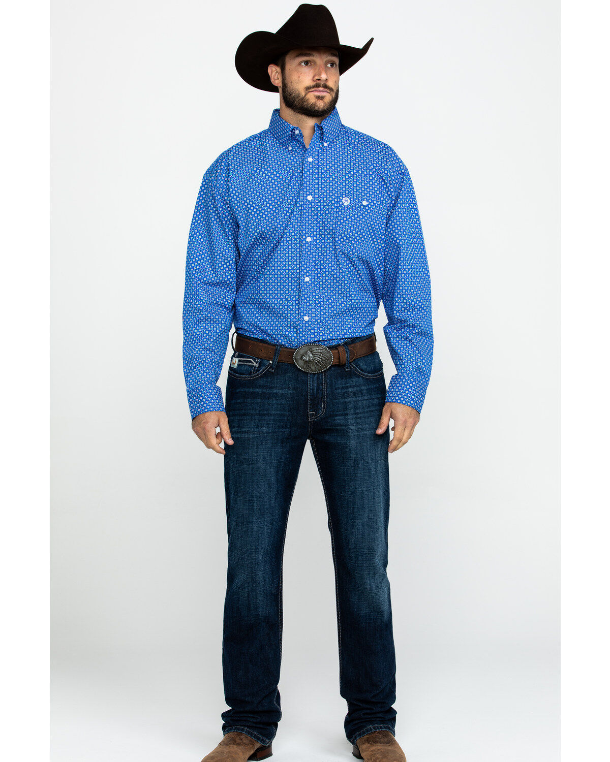Image #6 - George Strait by Wrangler Men's Royal Blue Geo Print Long Sleeve Western Shirt , , hi-res