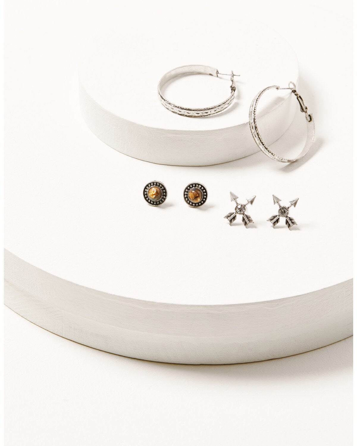 Shyanne Women's 3-piece Silver Concho & Arrow Hoop Earrings Set, Silver, hi-res