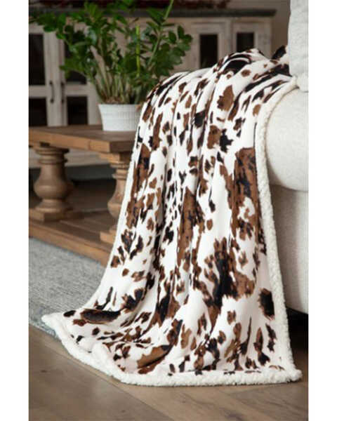 Carstens Home Tri-Color Cowhide Plush Sherpa Throw, Brown, hi-res