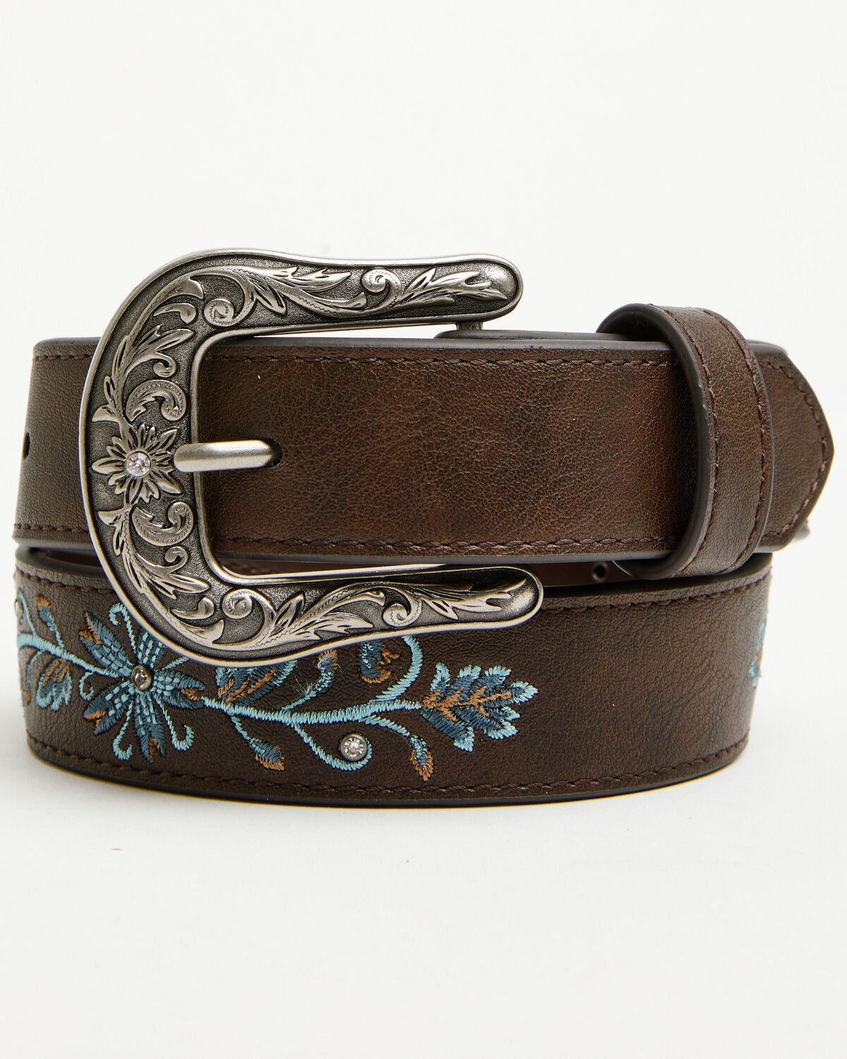 Image #1 - Shyanne Girls' Alina Floral Embroidered Belt, Dark Brown, hi-res