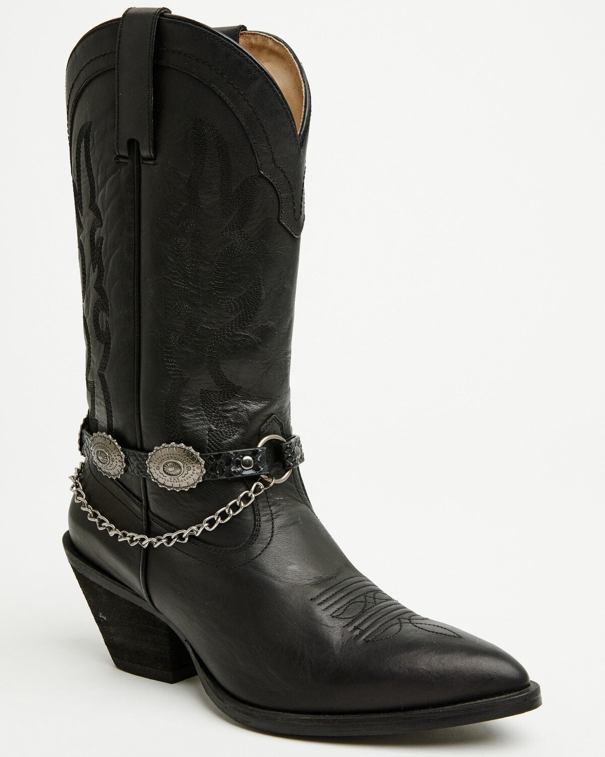 Image #1 - Shyanne Women's Scalloped Concho Boot Bracelet with Chain, Black, hi-res