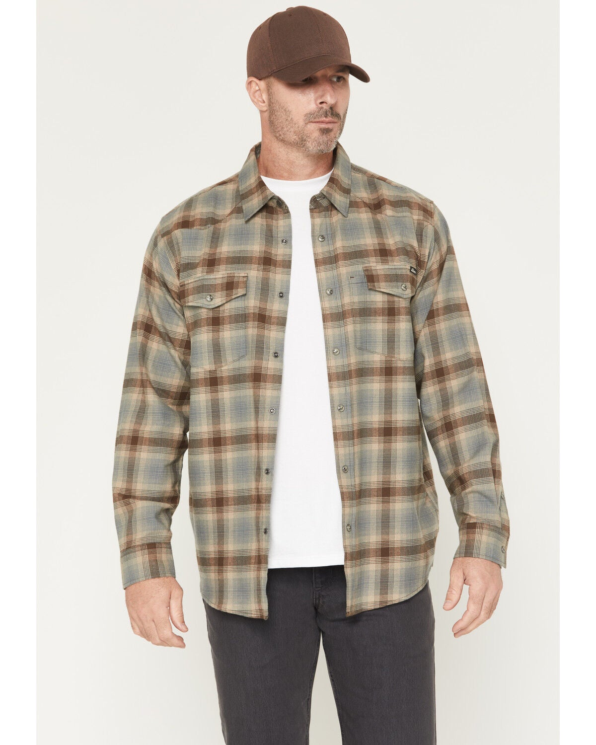 Thorogood Men's Plaid Print Long Sleeve Snap Flannel Shirt, Grey, hi-res