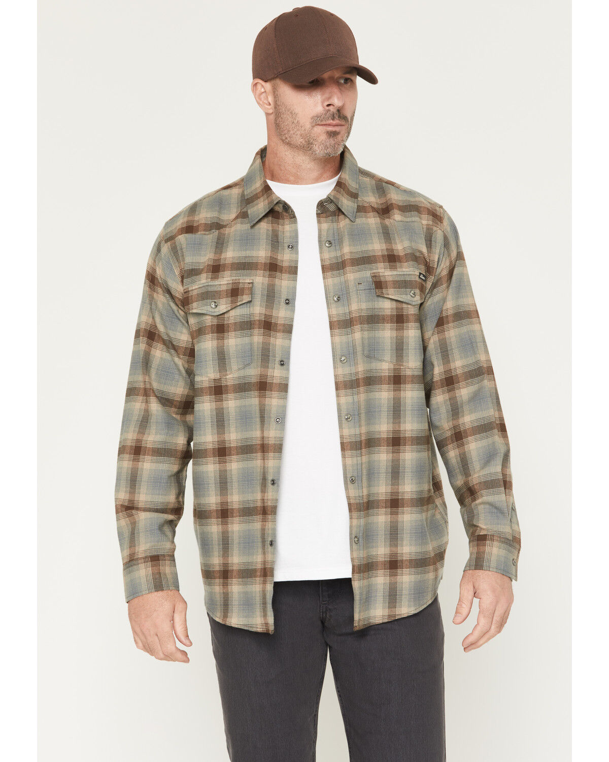 Image #1 - Thorogood Men's Plaid Print Long Sleeve Snap Flannel Shirt, Grey, hi-res
