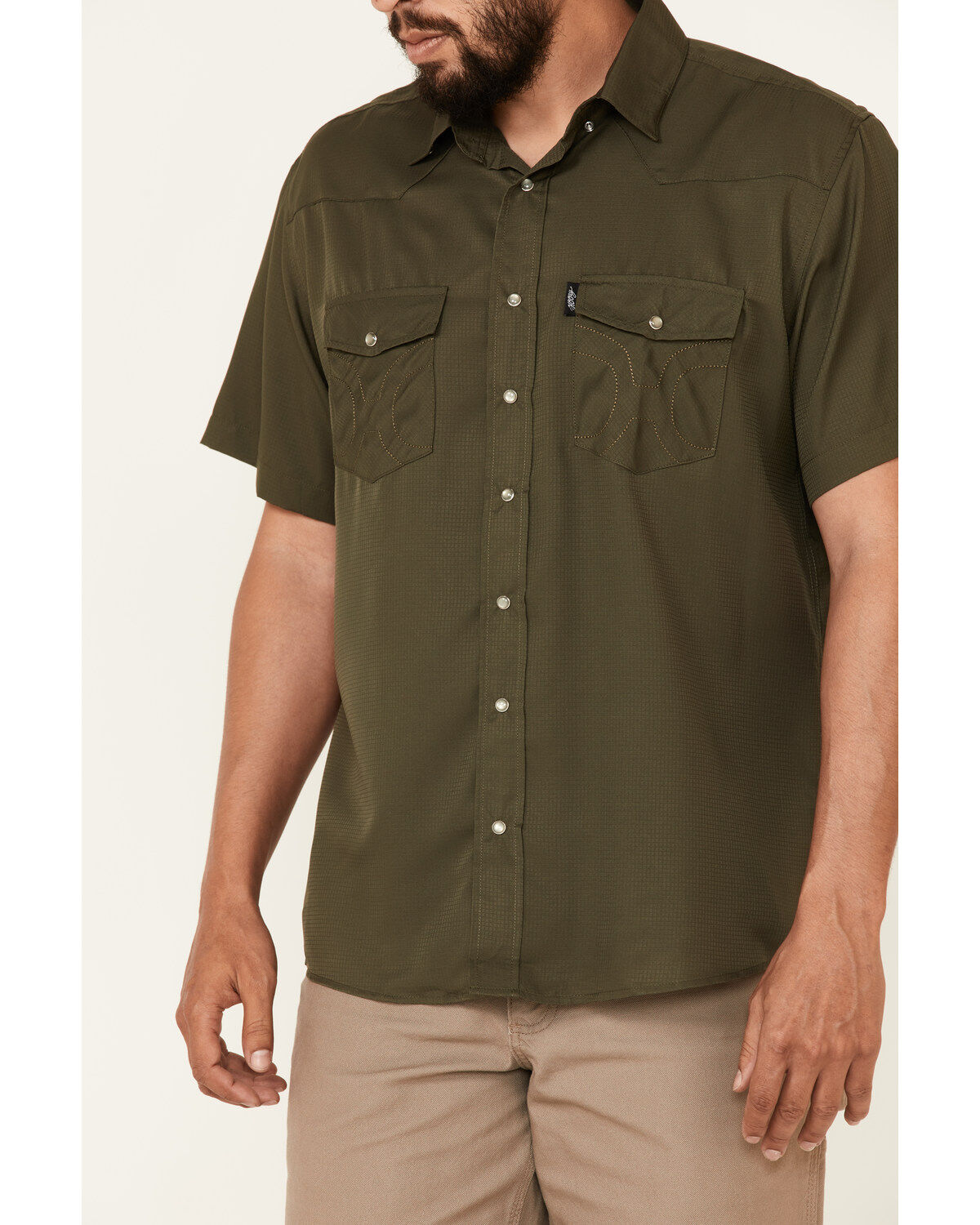 Image #3 - Hooey Men's Solid Habitat Sol Short Sleeve Snap Western Shirt, Olive, hi-res
