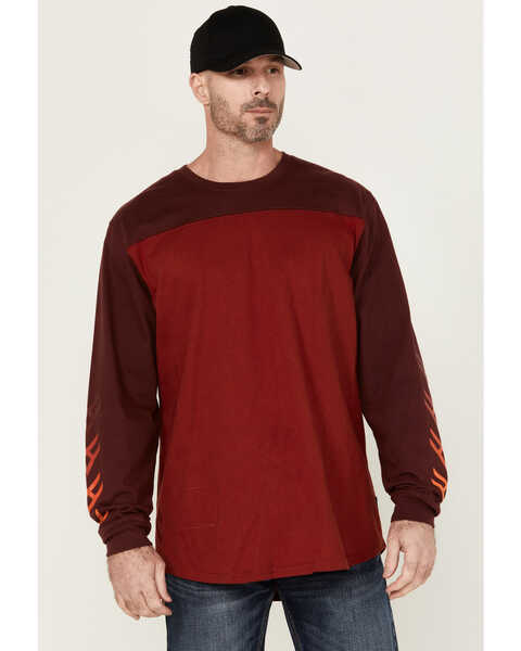 Hawx Men's FR Color Block Long Sleeve Graphic Work T-Shirt , Red, hi-res