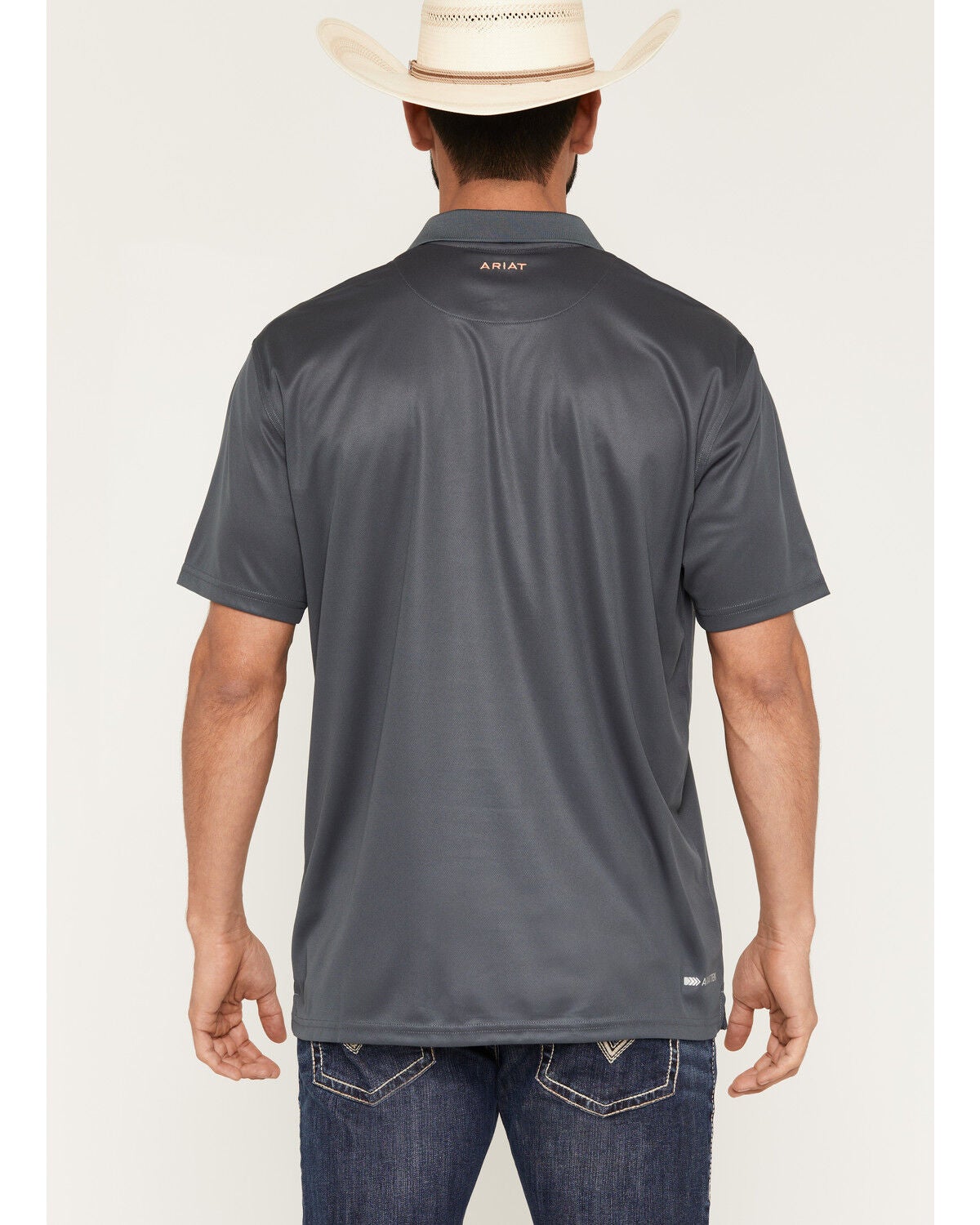 Image #4 - Ariat Men's TEK Solid Classic Fit Short Sleeve Button-Down Polo Shirt, Dark Grey, hi-res