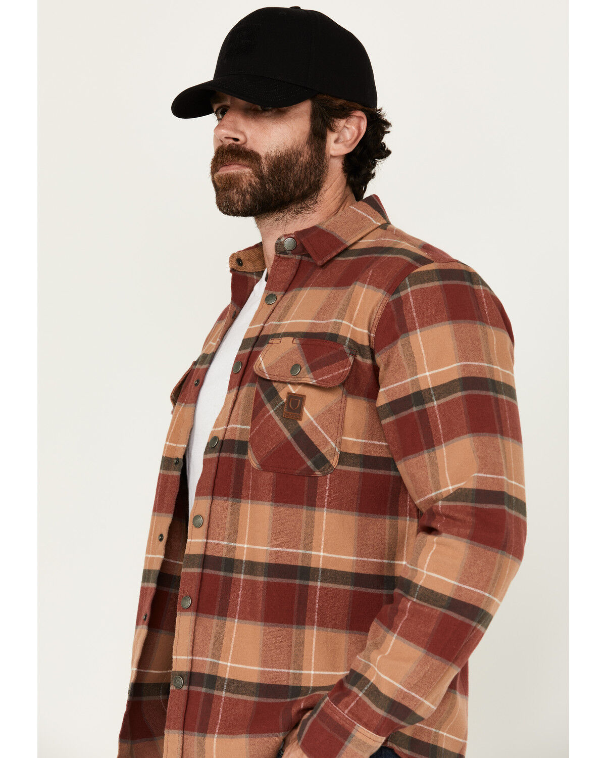 Image #2 - Brixton Men's Bowery Heavyweight Plaid Print Long Sleeve Snap Stretch Flannel Shirt, Grey, hi-res