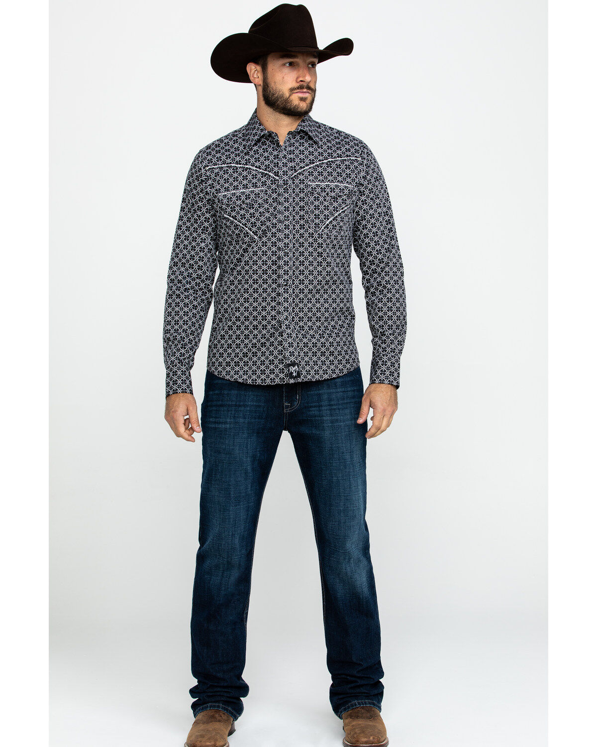Image #6 - Rock 47 By Wrangler Men's Black Geo Print Long Sleeve Western Shirt , , hi-res
