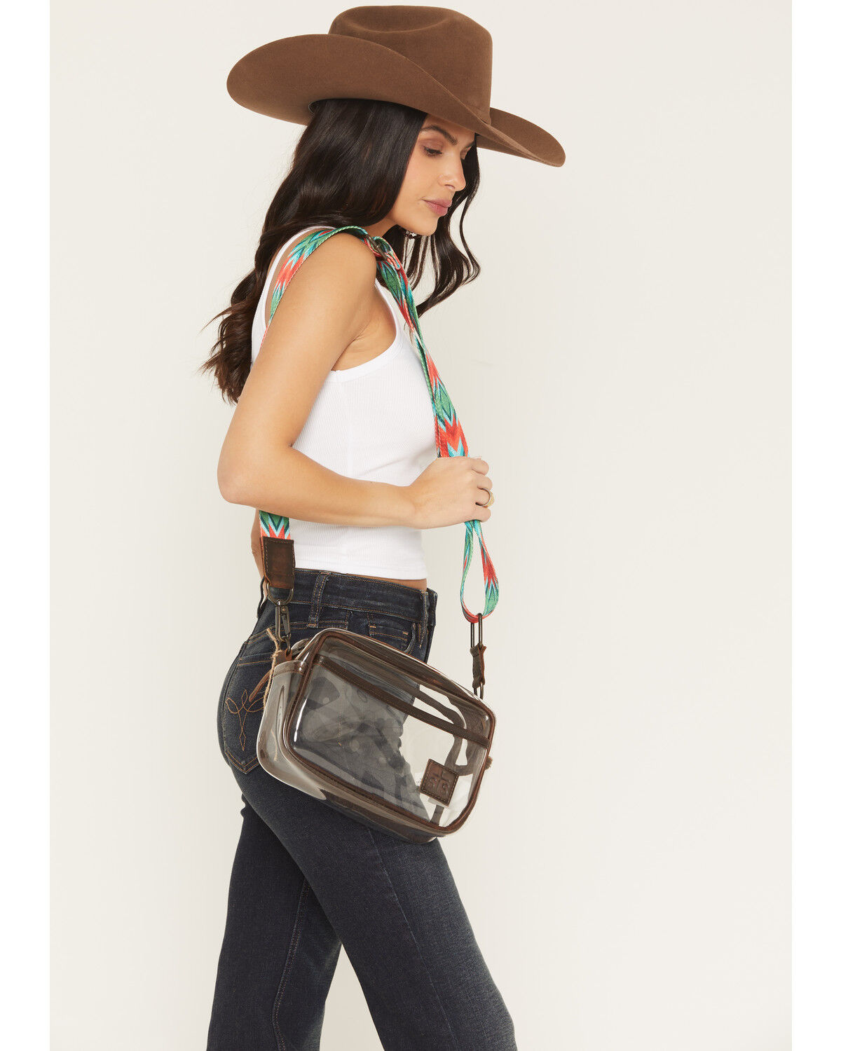 Image #1 - STS Ranchwear by Carroll Women's Lucy Clear Stadium Crossbody Bag, Brown, hi-res