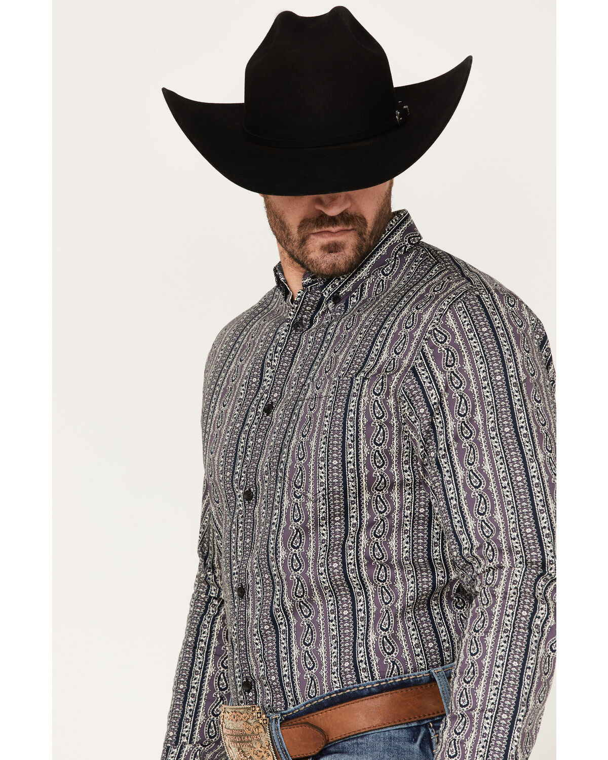Image #2 - Cody James Men's Marsh Paisley Print Button Down Western Shirt, Purple, hi-res