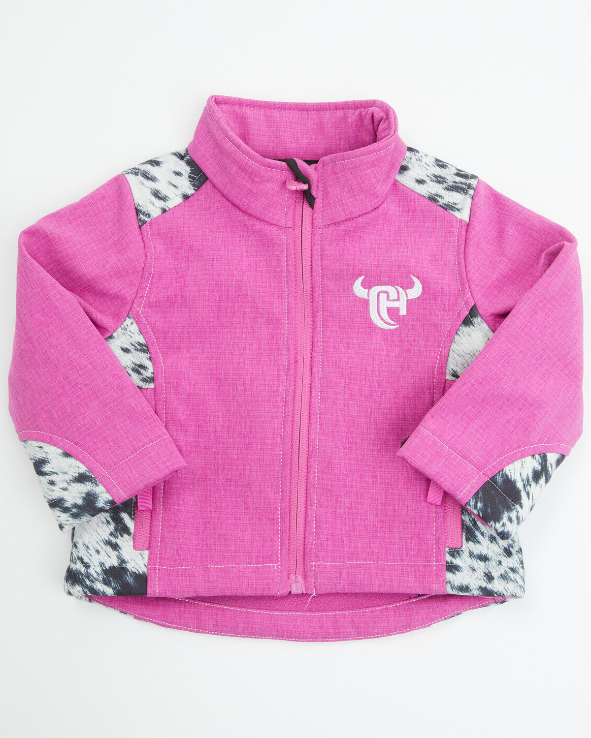 Image #1 - Cowgirl Hardware Toddler Girls' Cowhide Print Softshell Jacket, Pink, hi-res