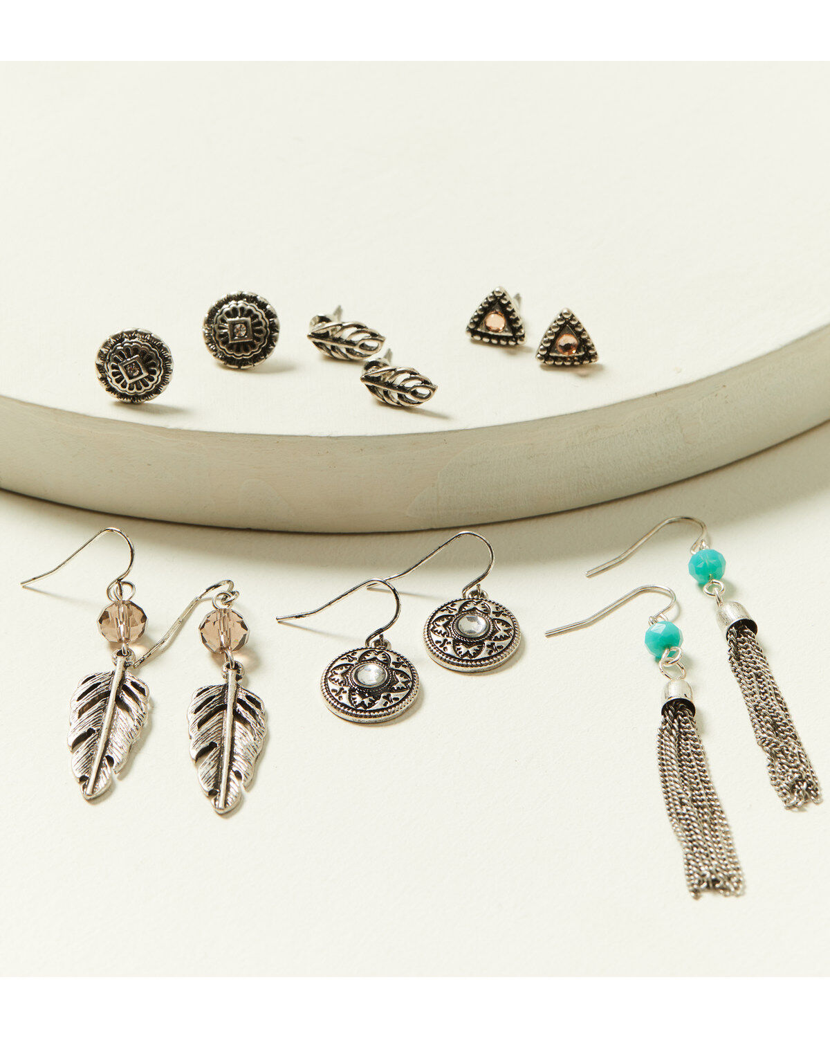 Image #1 - Shyanne Women's Shimmer Concho Feather Earring 6-Piece Set, Silver, hi-res