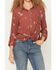 Image #3 - June & Hudson Women's Western Embroidered 3/4 Sleeve Button-Down Shirt, Dark Red, hi-res