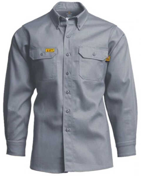 Lapco Men's FR Gold Label Solid Long Sleeve Button Down Uniform Work Shirt - Big, Grey, hi-res