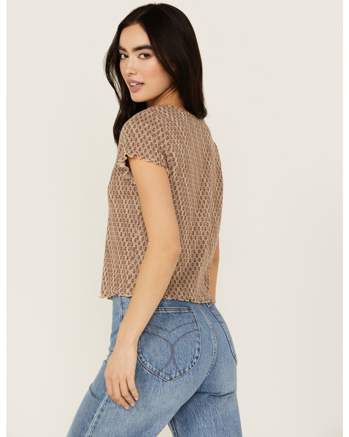 Image #4 - Cleo + Wolf Women's King Arthur Printed Short Sleeve Cropped Baby Tee, Chocolate, hi-res