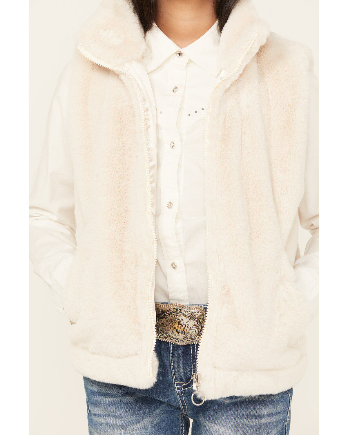 Image #3 - Urban Republic Girls' Faux Fur Vest, Ivory, hi-res