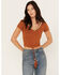 Shyanne Women's Beaded Short Sleeve Front Tie Shirt, Pecan, hi-res