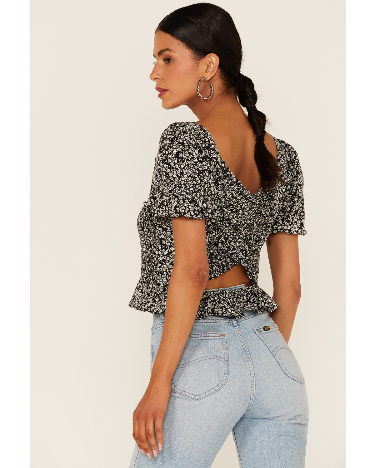 Image #4 - Beyond The Radar Women's Ditsy Floral Print Smocked Shirt, , hi-res