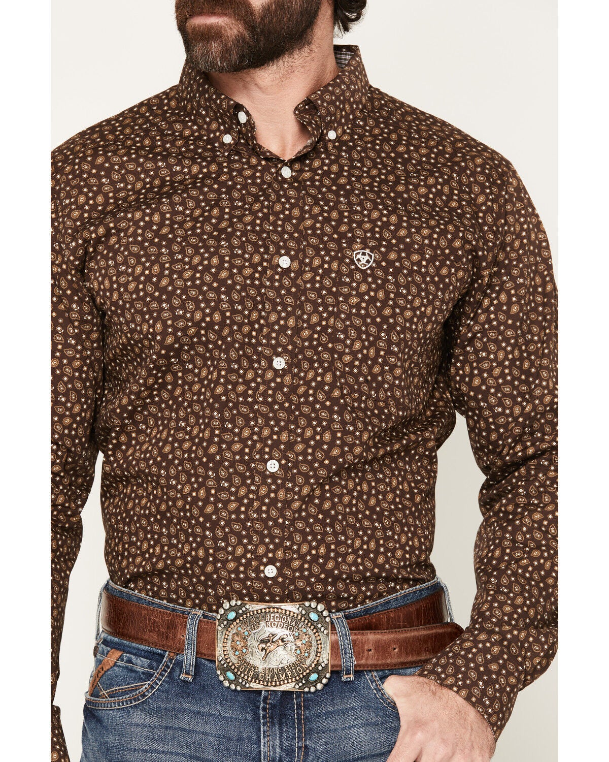 Image #3 - Ariat Men's Raven Wrinkle Free Paisley Print Long Sleeve Button-Down Western Shirt, Brown, hi-res