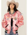 Image #1 - The Laundry Room Women's Coors Beer Wolf Stadium Satin Bomber Jacket, Pink, hi-res