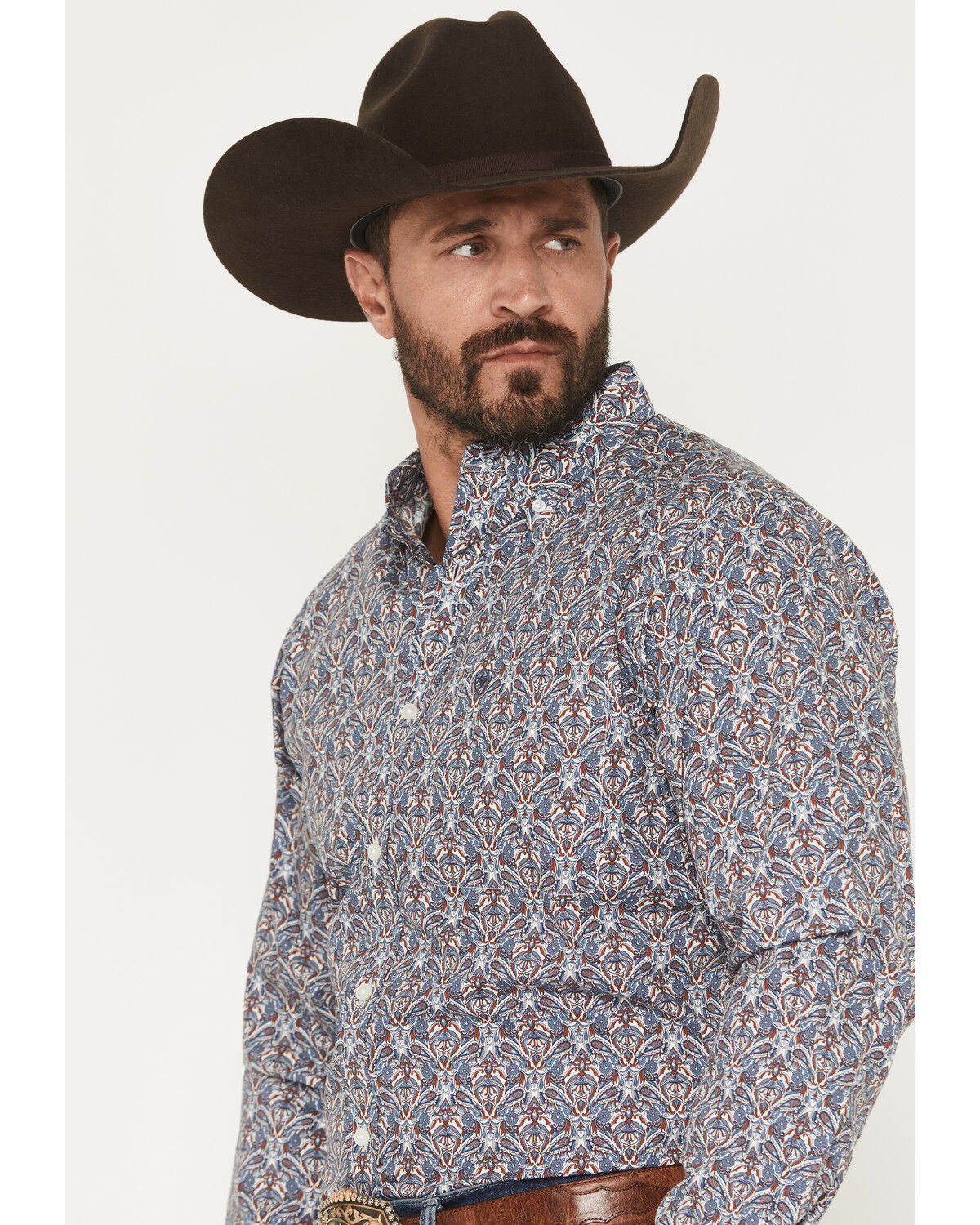 Image #2 - Ariat Men's Tegan Floral Print Long Sleeve Button-Down Western Shirt, Blue, hi-res