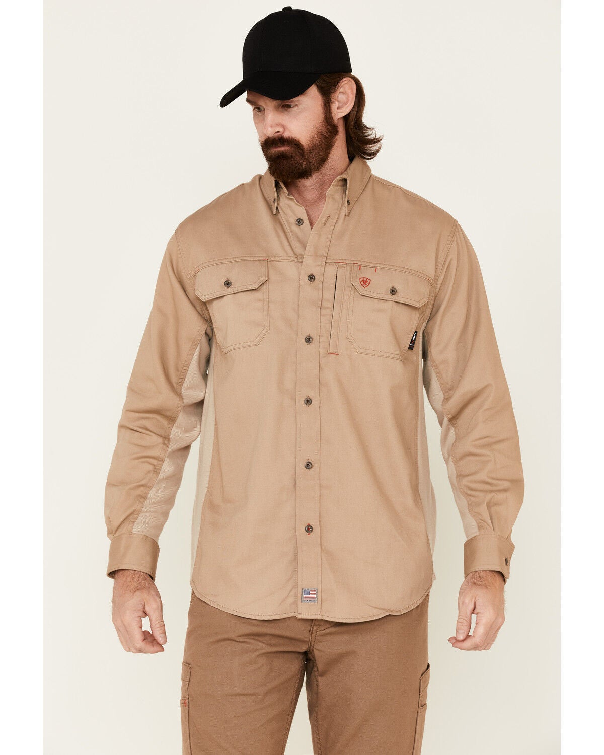 Ariat Men's FR Solid VentTEK Long Sleeve Work Shirt - Big, Beige, hi-res