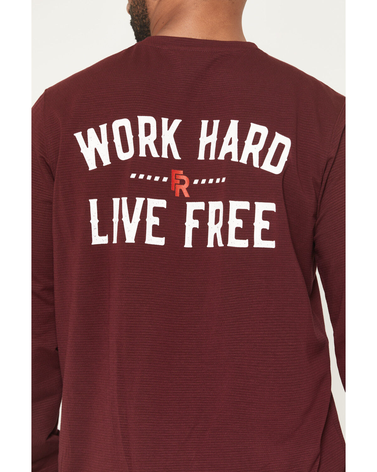 Image #4 - Ariat Men's Boot Barn Exclusive FR Work Hard Live Free Long Sleeve Work T-Shirt, Burgundy, hi-res