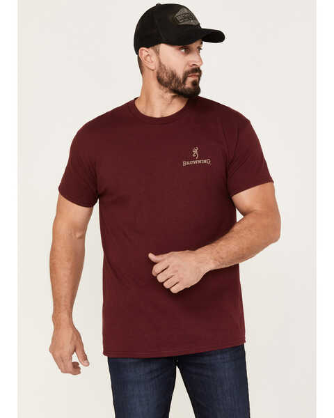 Browning Men's Realtree Edge Flag Graphic Short Sleeve T-Shirt, Maroon, hi-res