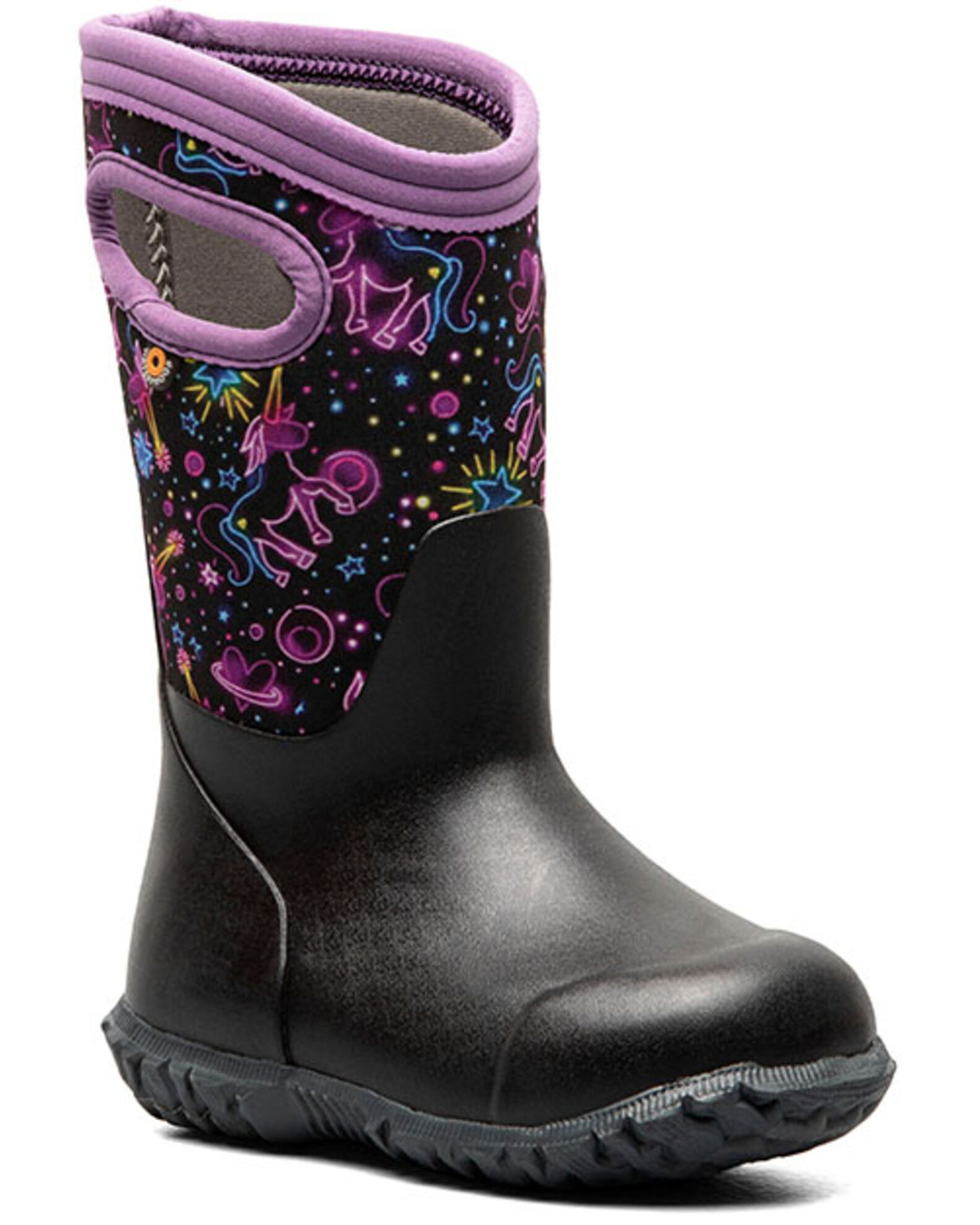 Product Name Bogs Girls York Neon Unicorn Wide Rain Boots Round Toe