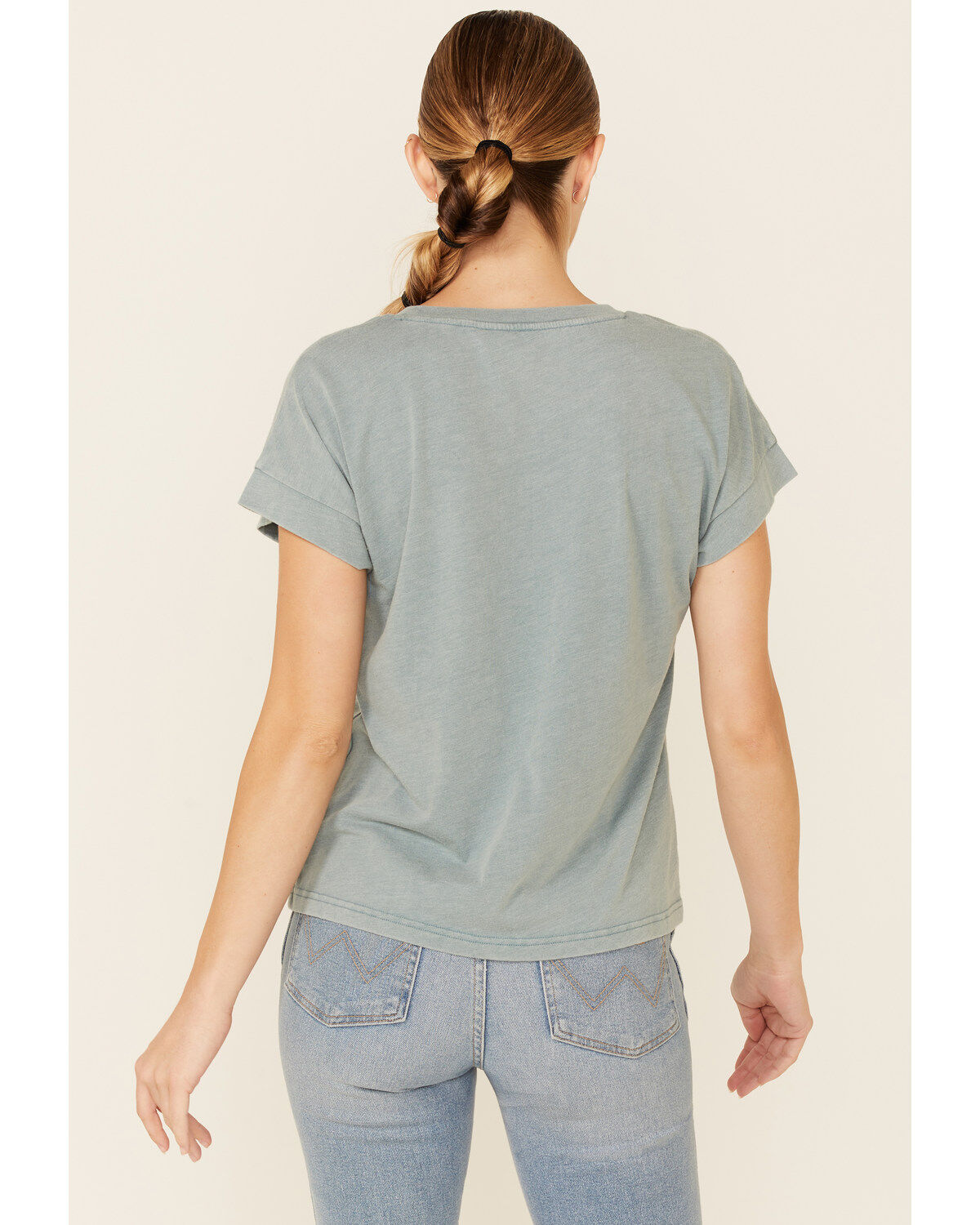 Image #4 - White Crow Women's Teal Floral Longhorn Skull Graphic Short Sleeve Tee, Teal, hi-res