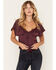 Image #1 - Wild Moss Women's Short Sleeve Lace Trim Top, Purple, hi-res