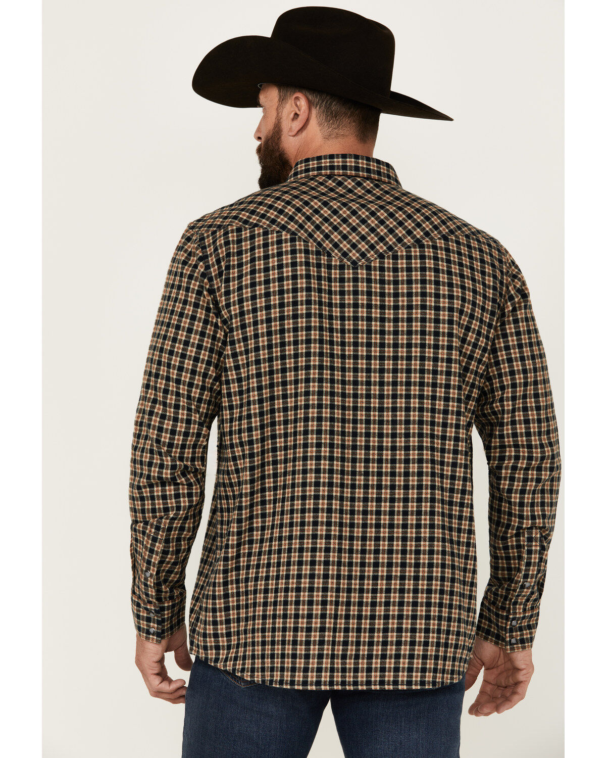 Image #4 - Moonshine Spirit Men's Bar Table Plaid Print Long Sleeve Snap Western Shirt, Navy, hi-res