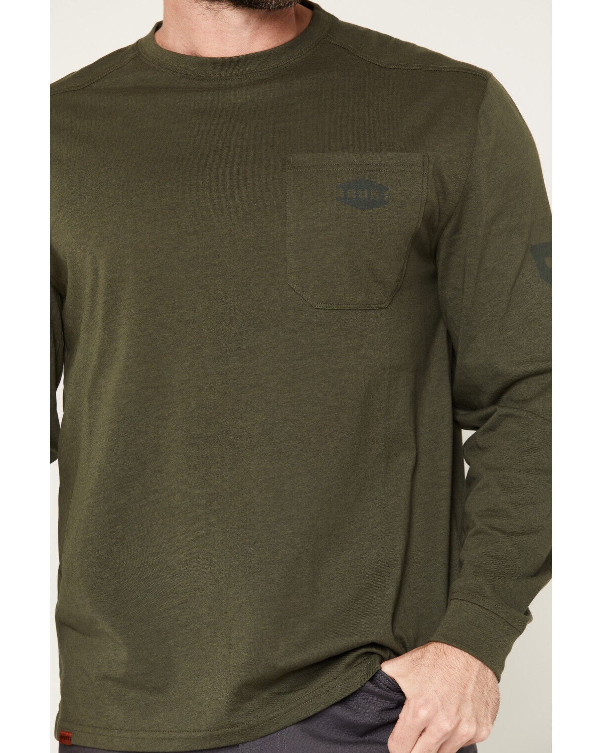 Image #3 - Brunt Workwear Men's Solid Long Sleeve Pocket Work T-Shirt, Heather Green, hi-res