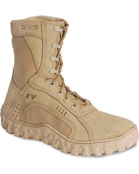 Image #1 - Rocky S2V Vented 8" Lace-Up Military Boots - Round Toe, Tan, hi-res