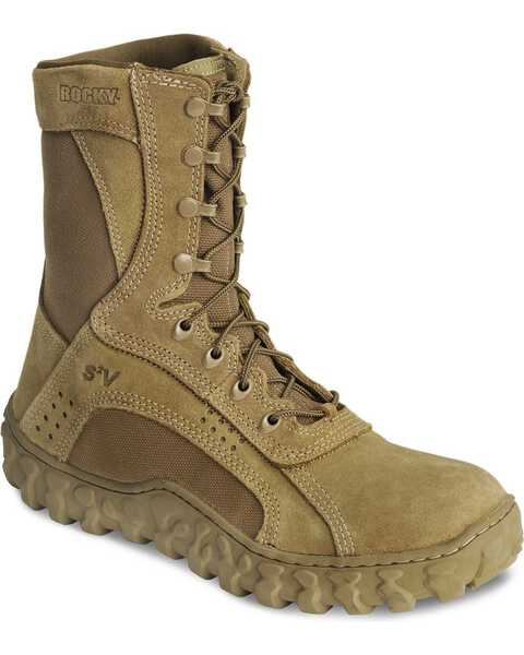 Image #1 - Rocky S2V Vented 8" Lace-Up Military Boots - Round Toe, Coyote Brown, hi-res